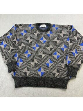 Vintage 90s Expressions Patterned Sweater Size Large Gray
